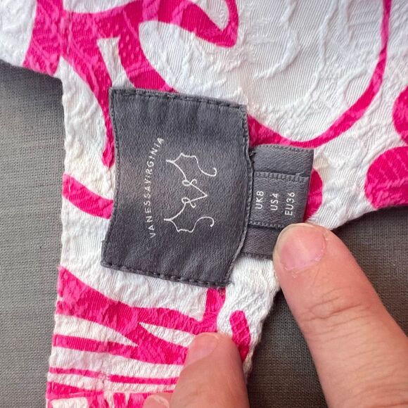 Anthropologie Vanessa Virginia Hot Pink White Jacquard Fit & Flare Dress Size 4 - Picture 7 of 10